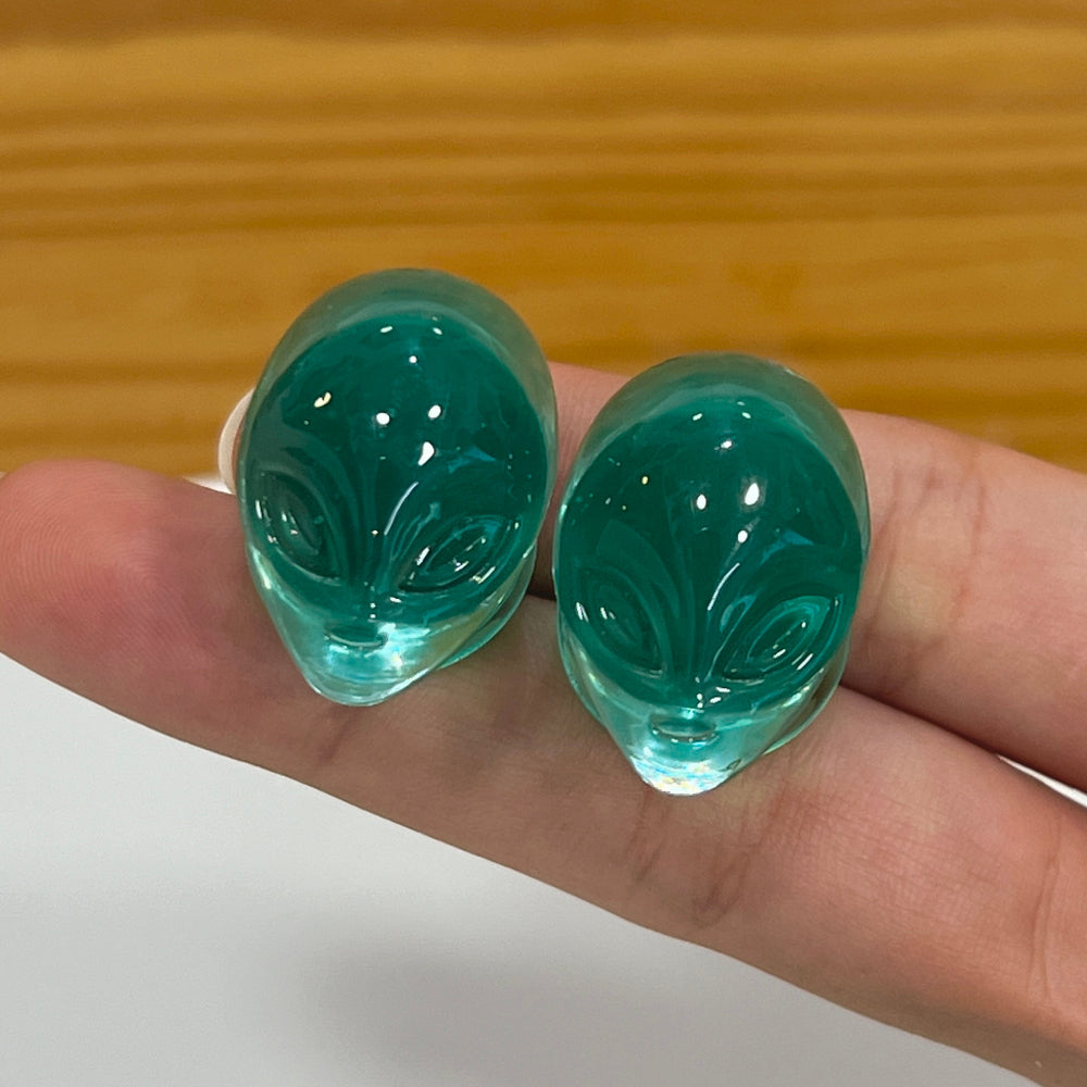 Pyrex Glass 2 Gauge to 7/8 Inch Plugs with Green Alien Face - Pair - photo 3