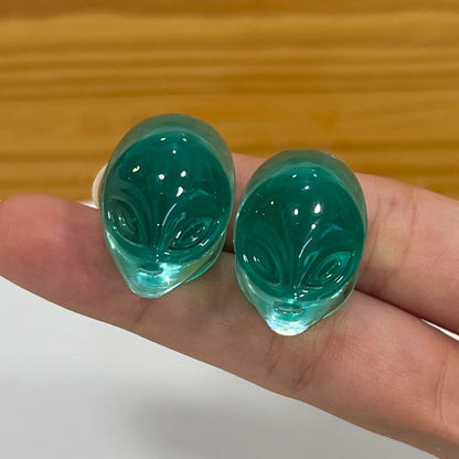 Pyrex Glass 2 Gauge to 7/8 Inch Plugs with Green Alien Face - Pair - photo 3