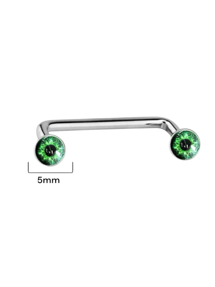 Surgical steel surface barbell with eyeball ends