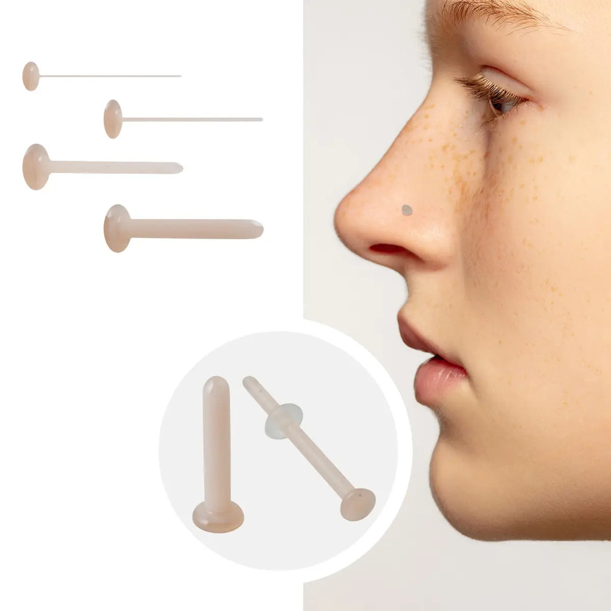 Glass Pyrex Clear Flesh Tone Retainer Stud 20 to 14 Gauge - Kruelty - Photo 2