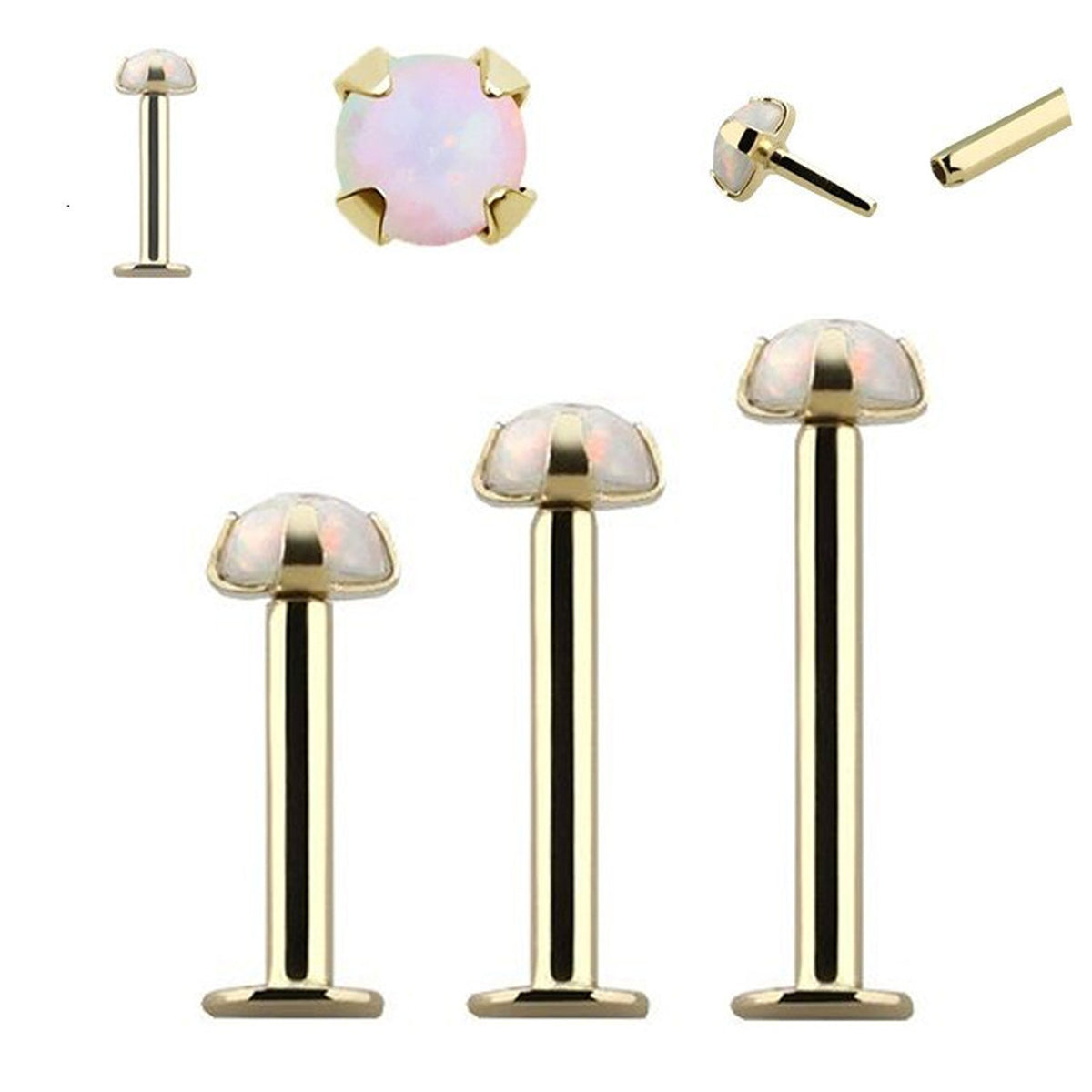 14 Karat Solid Gold Labret / Monroe Stud 16 Gauge with Synthetic Opal - Kruelty