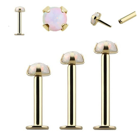 14 Karat Solid Gold Labret / Monroe Stud 16 Gauge with Synthetic Opal