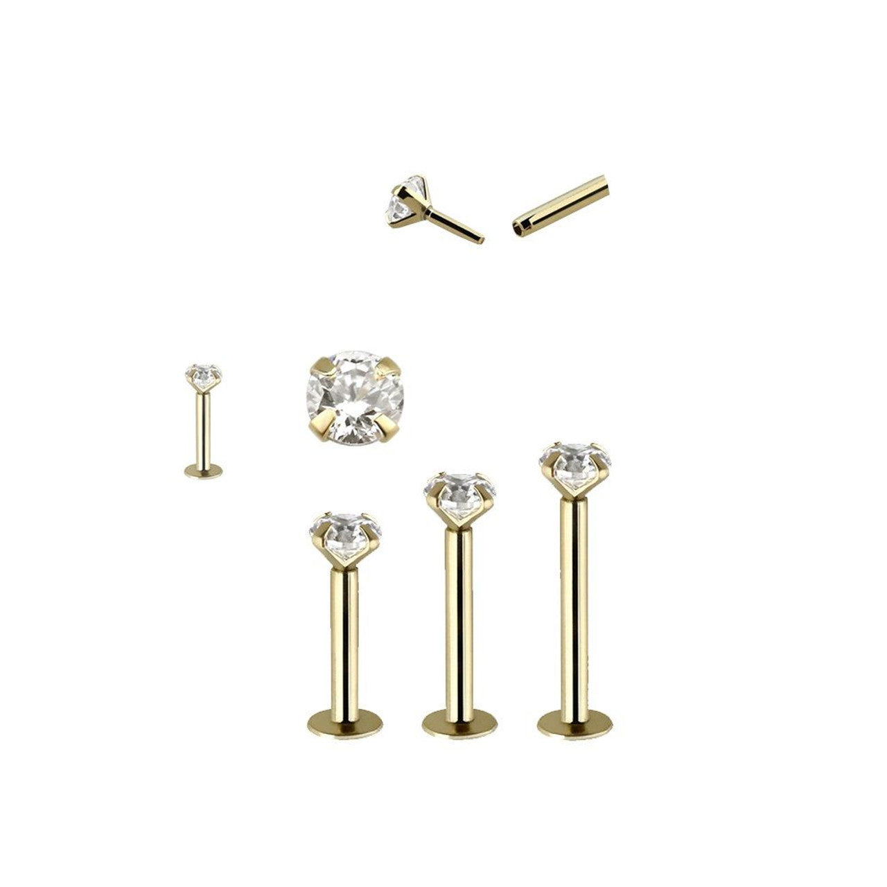 14 Karat Solid Gold Labret / Monroe Stud 18 & 16 Gauge with Round CZ