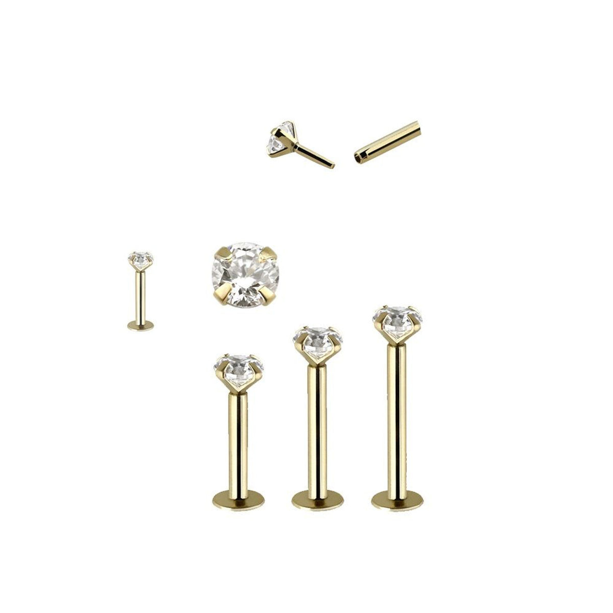 14 Karat Solid Gold Labret / Monroe Stud 18 & 16 Gauge with Round CZ - Kruelty