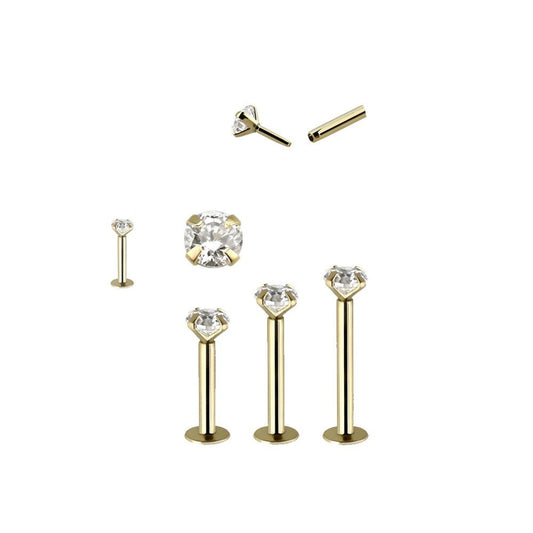 14 Karat Solid Gold Labret / Monroe Stud 18 & 16 Gauge with Round CZ