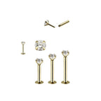 14K Solid Gold 16 and 18 Gauge Push In Monroe Labret with CZ