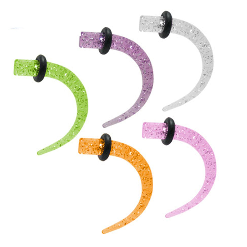 Glitter Acrylic Curved Ear Tapers 6 Gauge - Pair