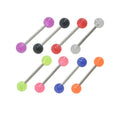 Surgical Steel 14 Gauge Tongue Barbell with UV Glitter Ball