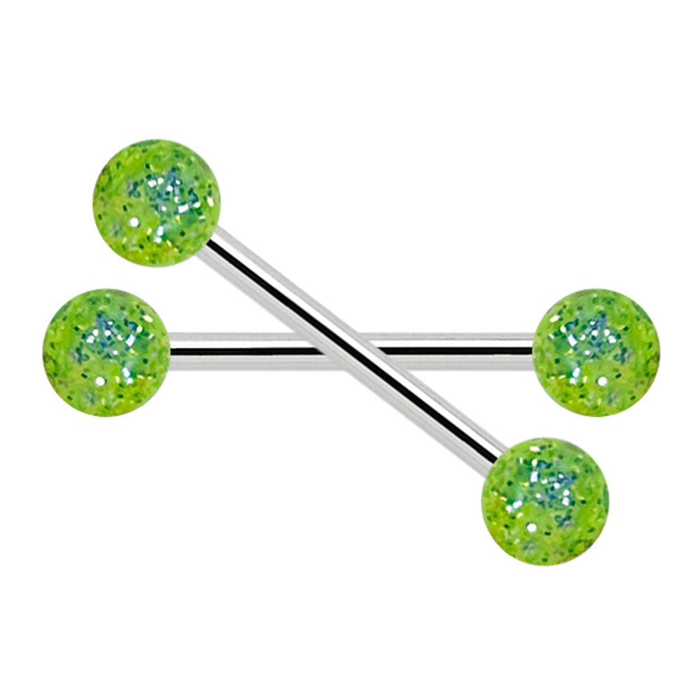Titanium Nipple Barbell 14G 14mm with Green Glitter Balls - Pair - photo 7