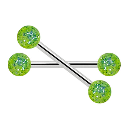 Titanium Nipple Barbell 14G 14mm with Green Glitter Balls - Pair - photo 7
