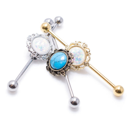Surgical Steel 14 Gauge Industrial Barbell with Glitter Opal Filigree - photo 3