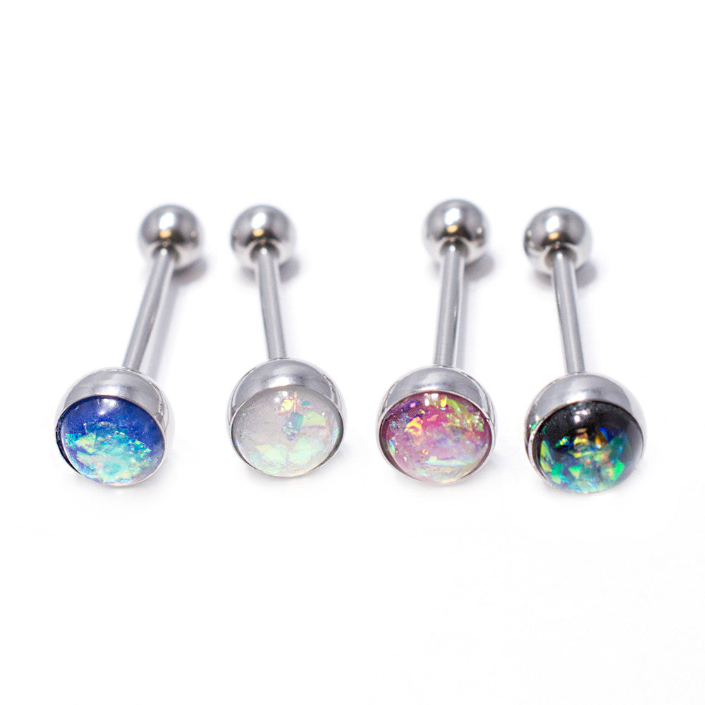Surgical Steel 14 Gauge Tongue Barbell with Glitter Opal - 4 Pack