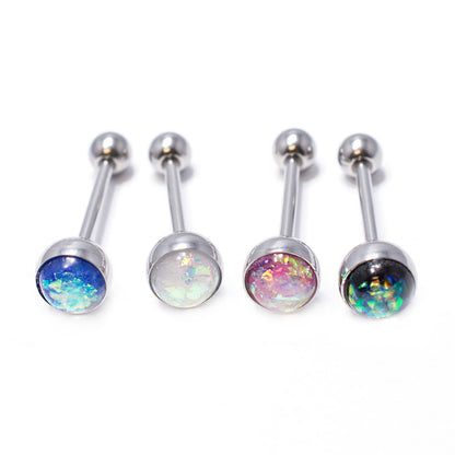 Surgical Steel 14 Gauge Tongue Barbell with Glitter Opal - 4 Pack