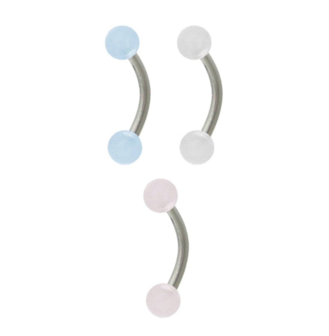 Surgical Steel Curved Barbell 16G 10mm with Glow Balls - 3 Colors