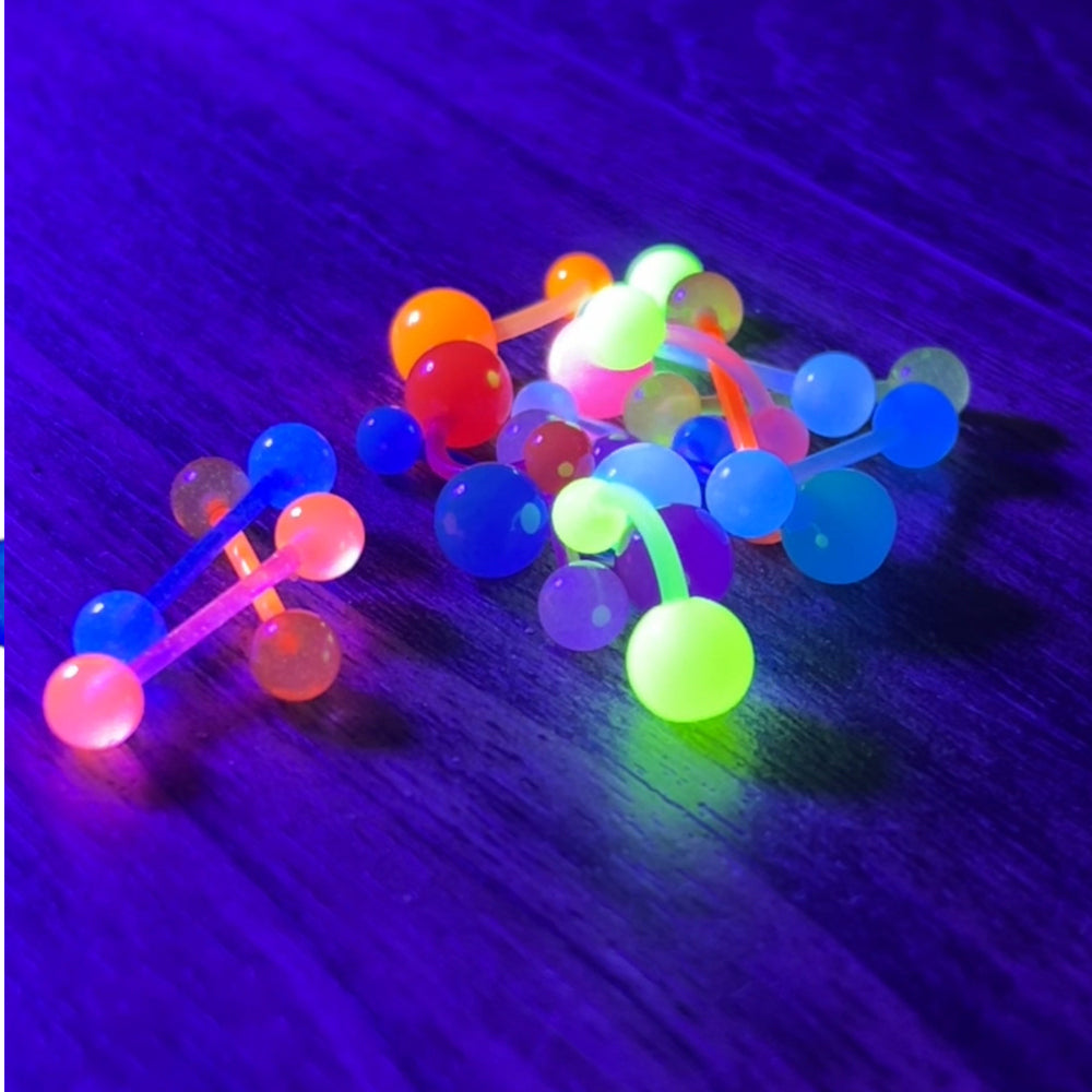Bioflex Acrylic UV Glow Curved & Straight Barbells 14 Gauge - 20 Pack - photo 2