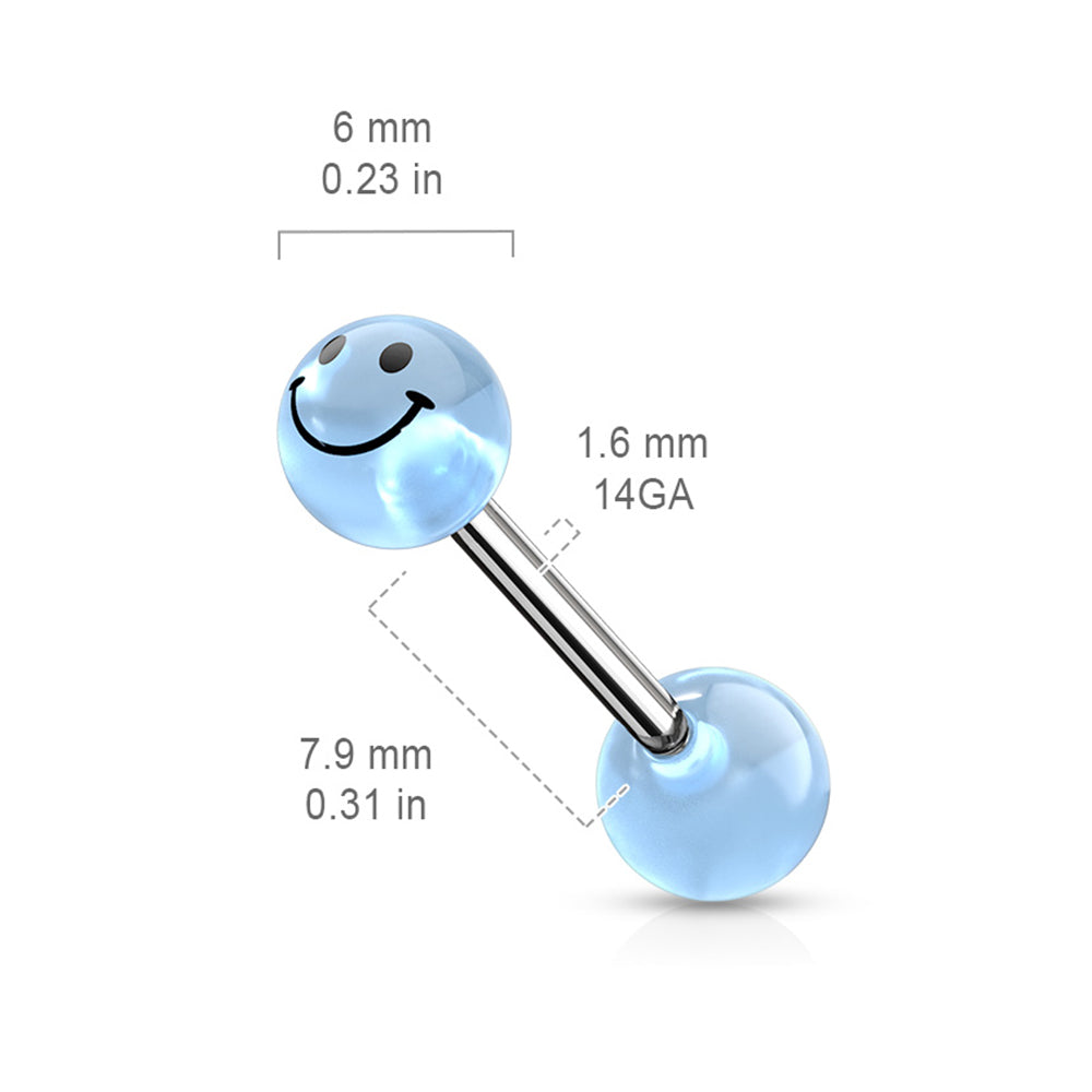 Surgical Steel 14 Gauge Tongue Barbell with Glow Smiley Face Ball - photo 2