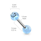 Surgical Steel 14 Gauge Tongue Barbell with Glow Smiley Face Ball - photo 2