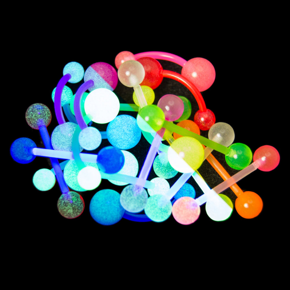 Bioflex Acrylic UV Glow Curved & Straight Barbells 14 Gauge - 20 Pack - photo 3
