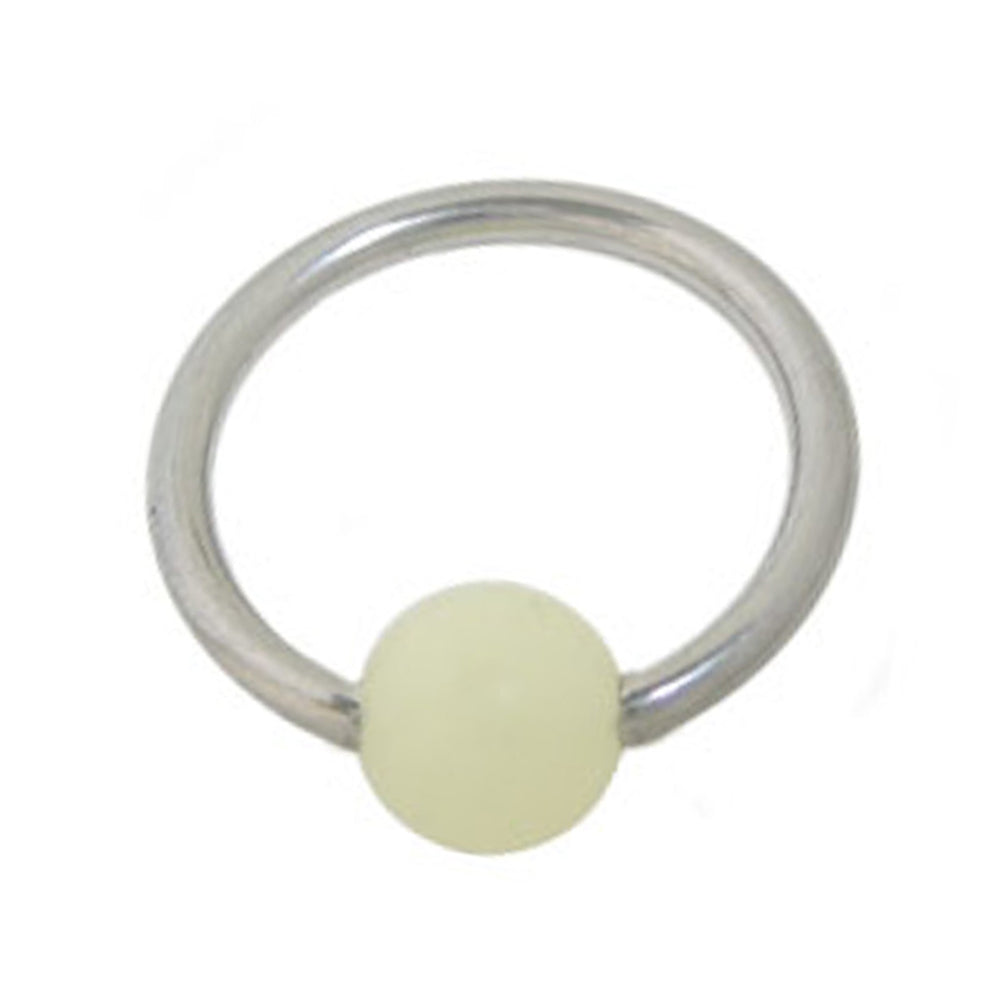 Surgical Steel 14 & 16 Gauge Captive Ring with Glow in the Dark Bead