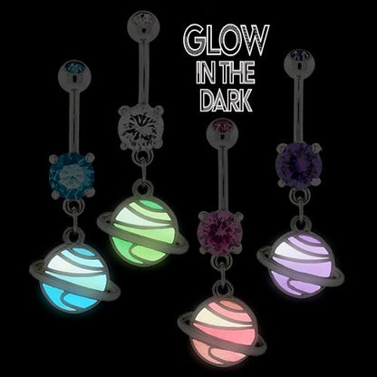 Surgical Steel 14 Gauge Belly Ring with Glow Saturn Dangle - photo 2