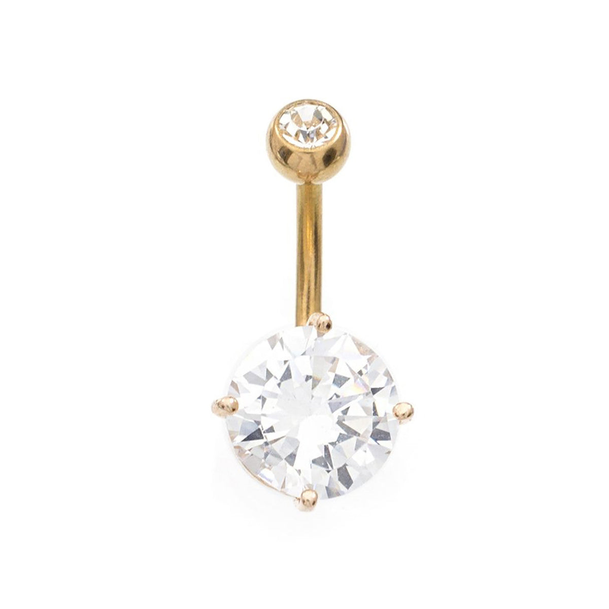 Surgical Steel Belly Ring 14 Gauge Rose Gold IP with Large CZ Gem - Kruelty