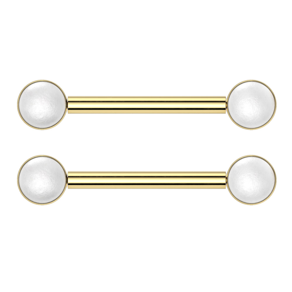 Titanium Nipple Barbell 14G 14mm with Front Facing White Pearl - Pair - photo 5