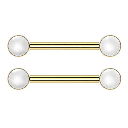 Titanium Nipple Barbell 14G 14mm with Front Facing White Pearl - Pair - photo 5