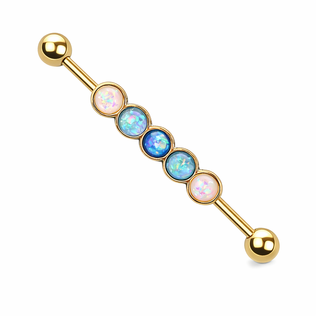 Surgical Steel 14 Gauge Industrial Barbell with Quintuplet Gems - photo 7
