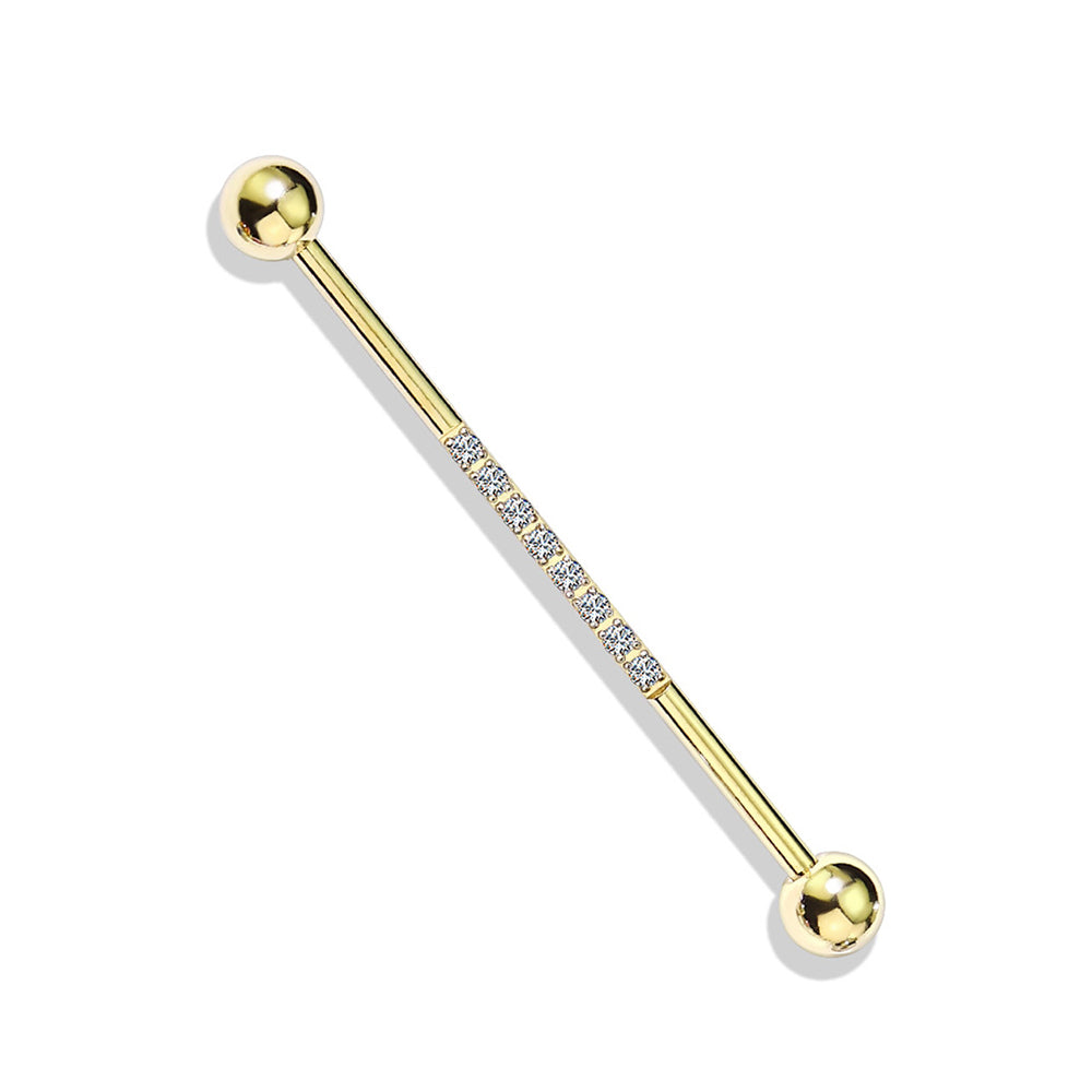 Surgical Steel 14 Gauge Industrial Barbell with CNC Lined CZ - photo 5