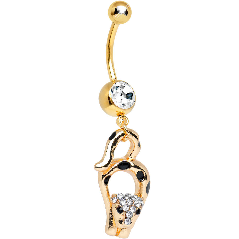 Surgical Steel 14 Gauge Belly Ring with Leopard Dangle and Clear CZ