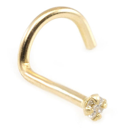 14K Solid Gold 20 Gauge Corkscrew Nose Screw with 1.5mm Diamond