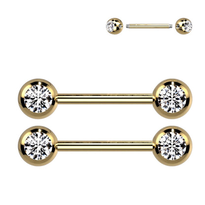 Surgical Steel 14 Gauge Nipple Barbell CZ with Ball - Pair - photo 4