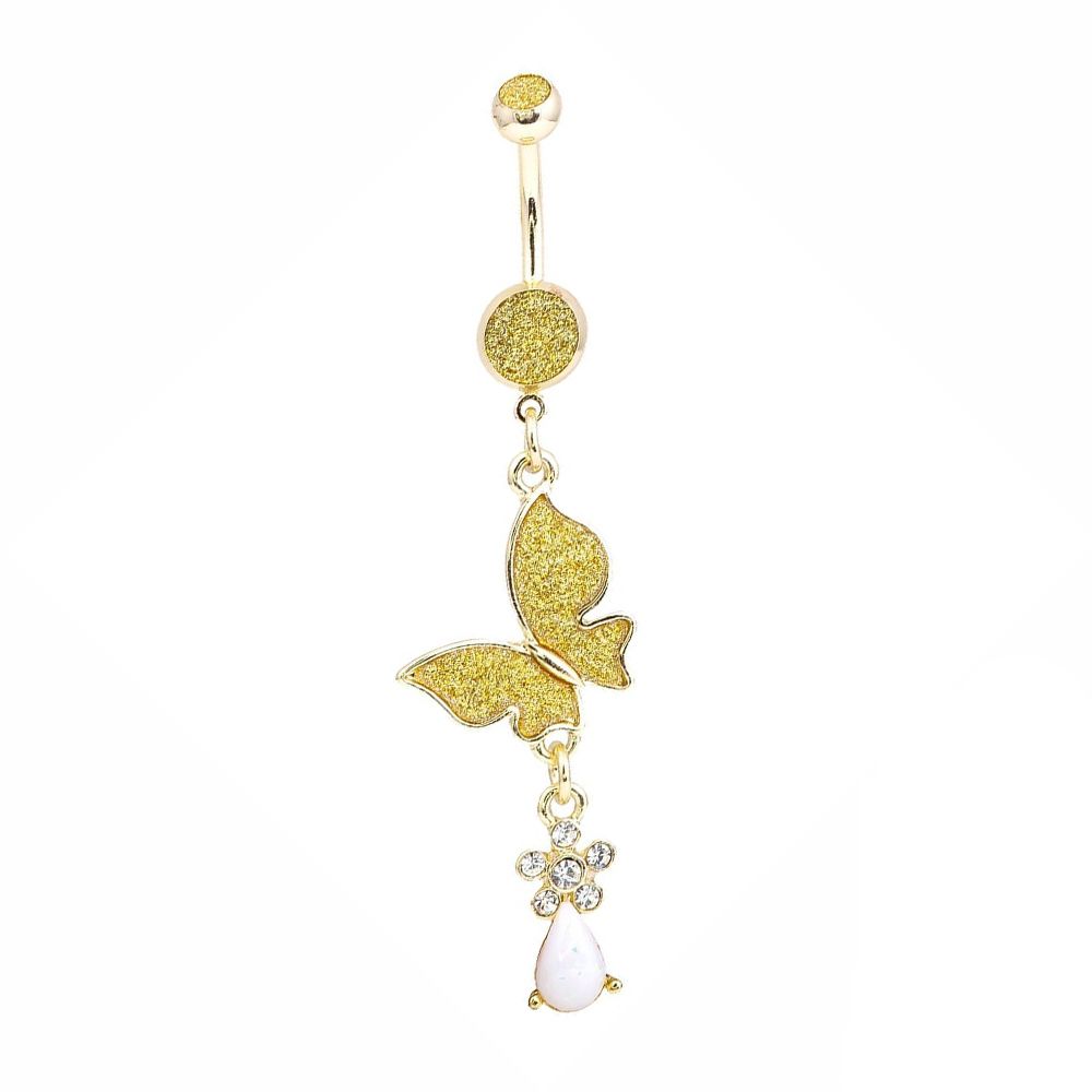 Surgical Steel Belly Ring with Gold Ion Plated Butterfly Dangle