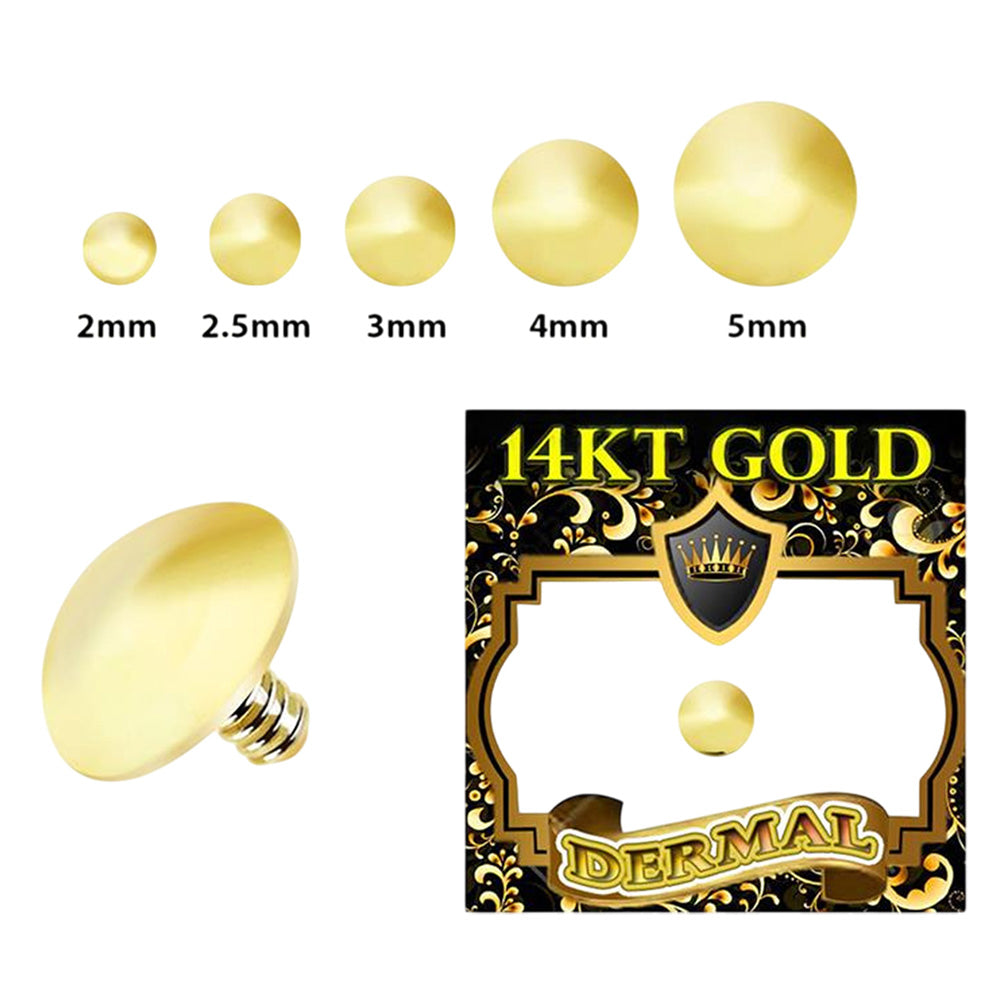 14K Solid Gold 16 Gauge Flat Dome Dermal Top 2 to 5mm
