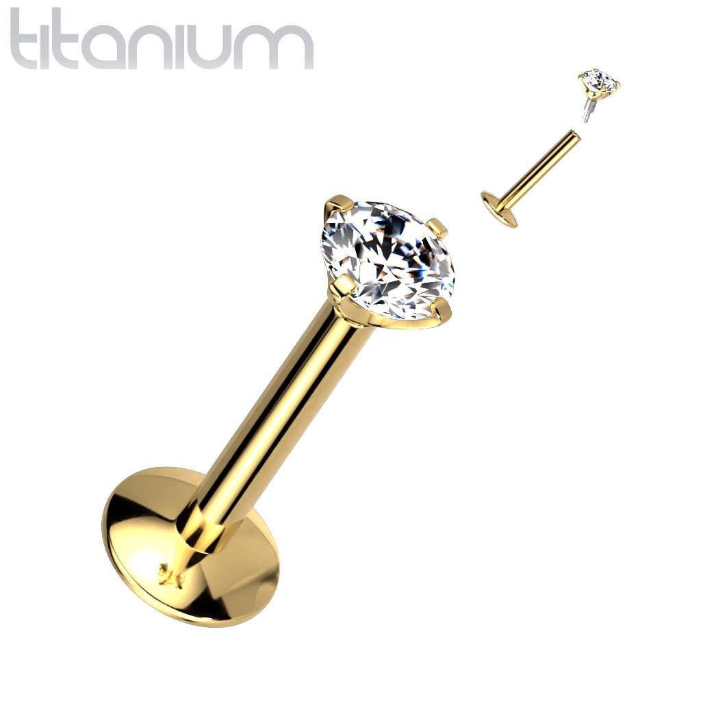 Titanium 16 Gauge Labret Stud CZ with Prong Convex Base - photo 4