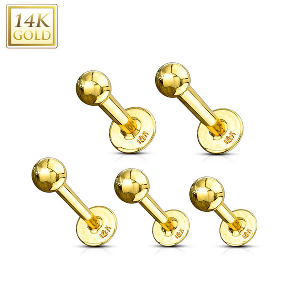 14K Solid Gold 16 & 14 Gauge Flat Back Labret Stud with Ball End - photo 5