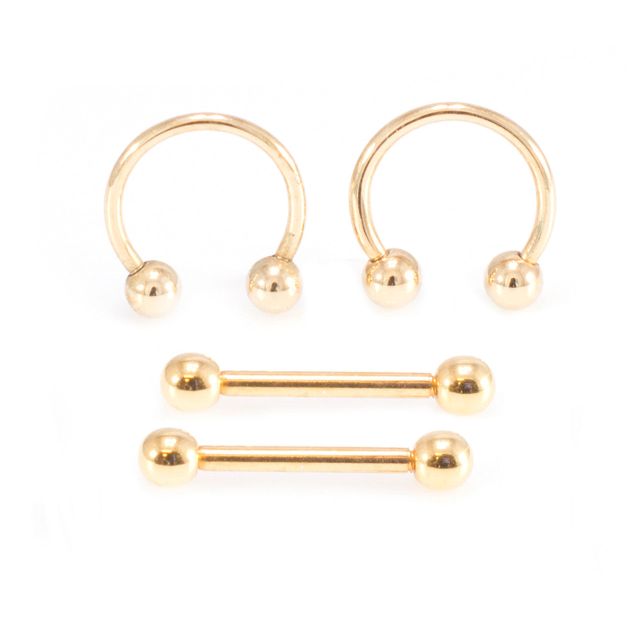 Surgical Steel Gold Nipple Ring Mixed Barbell 16 Gauge 10 MM - 4 Pack