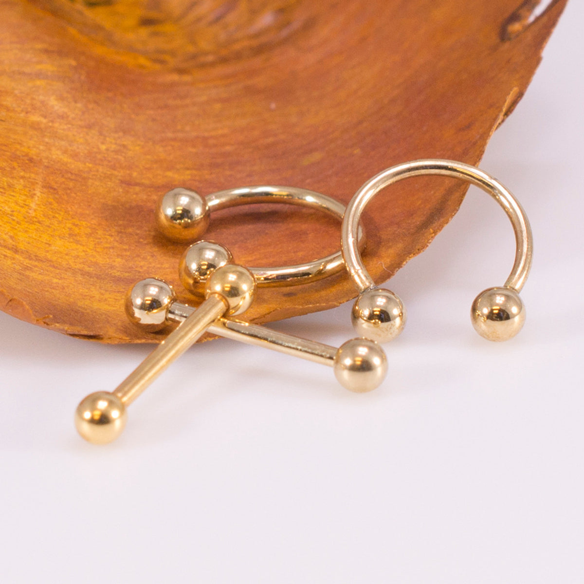 Surgical Steel Gold Nipple Ring Mixed Barbell 16 Gauge 10 mm - 4 Pack - Kruelty - Photo 2