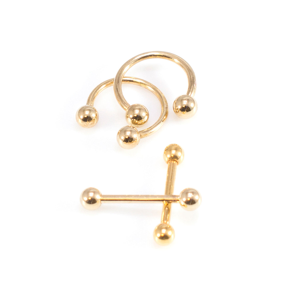 Surgical Steel Gold Nipple Ring Mixed Barbell 16 Gauge 10 mm - 4 Pack - Kruelty - Photo 3