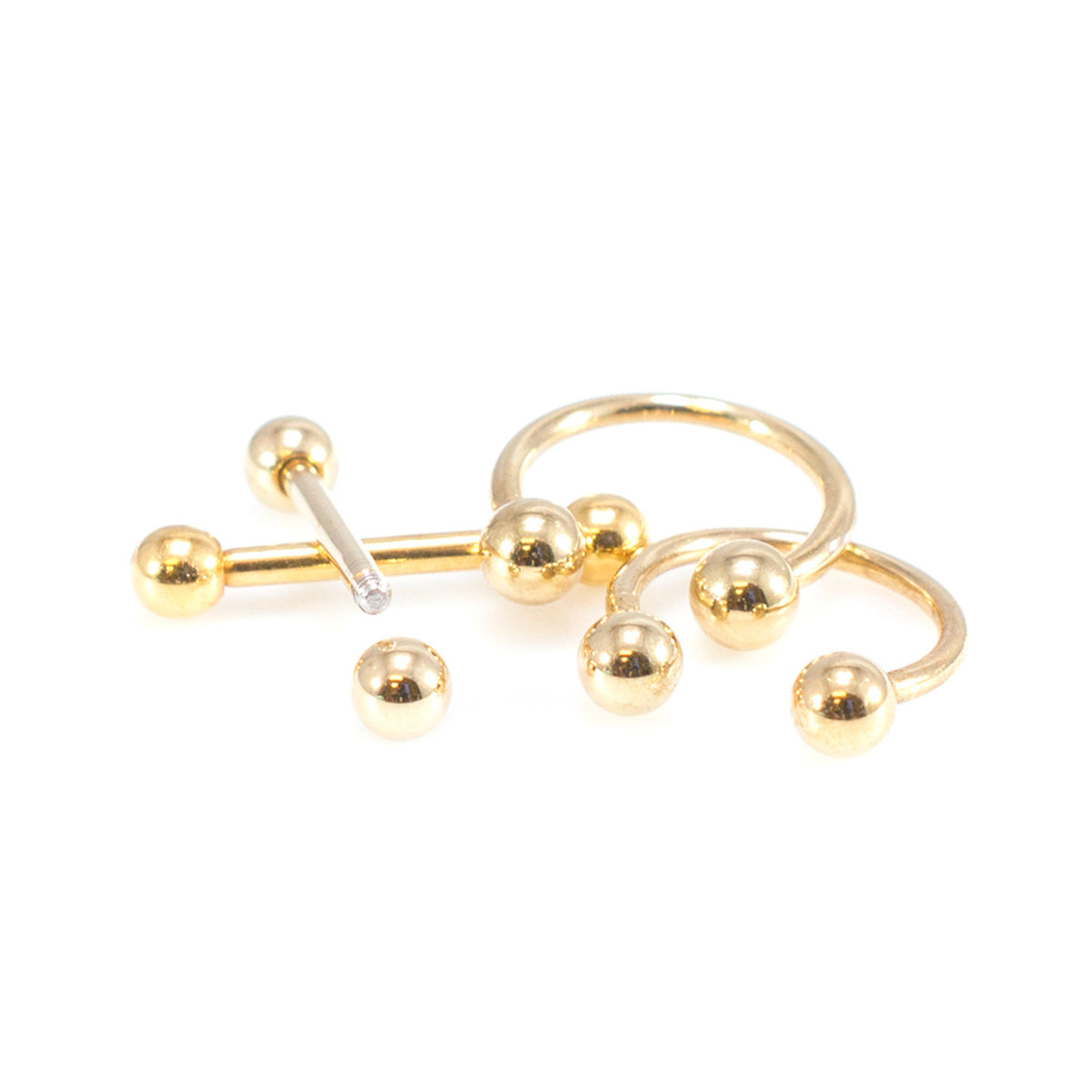 Surgical Steel Gold Nipple Ring Mixed Barbell 16 Gauge 10 mm - 4 Pack - Kruelty - Photo 4