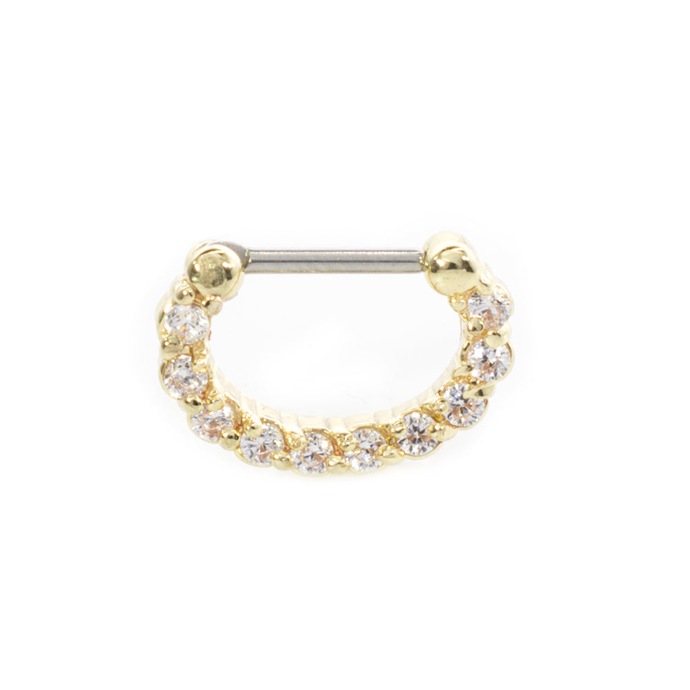 Surgical Steel 16 Gauge Septum Clicker with Multiple Clear CZ Gems