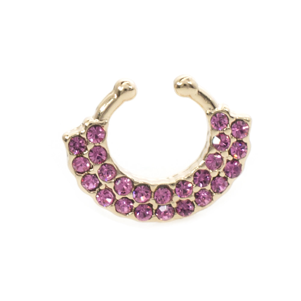 Surgical Steel Non Piercing Septum Hanger Gold Fan with Pink CZ