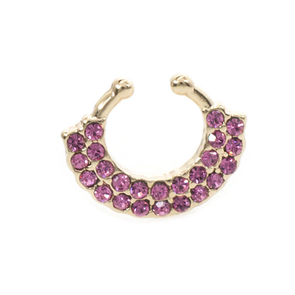 Surgical Steel Non Piercing Septum Hanger Gold Fan with Pink CZ