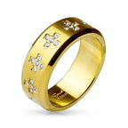 Gold IP Surgical Steel Rings with CZ Gem Crosses