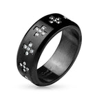 Gold IP Surgical Steel Rings with CZ Gem Crosses