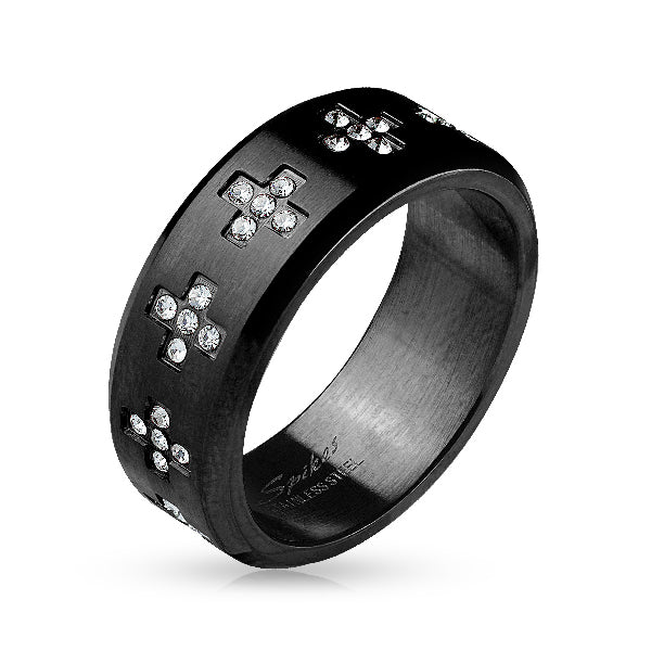 Gold IP Surgical Steel Rings with CZ Gem Crosses