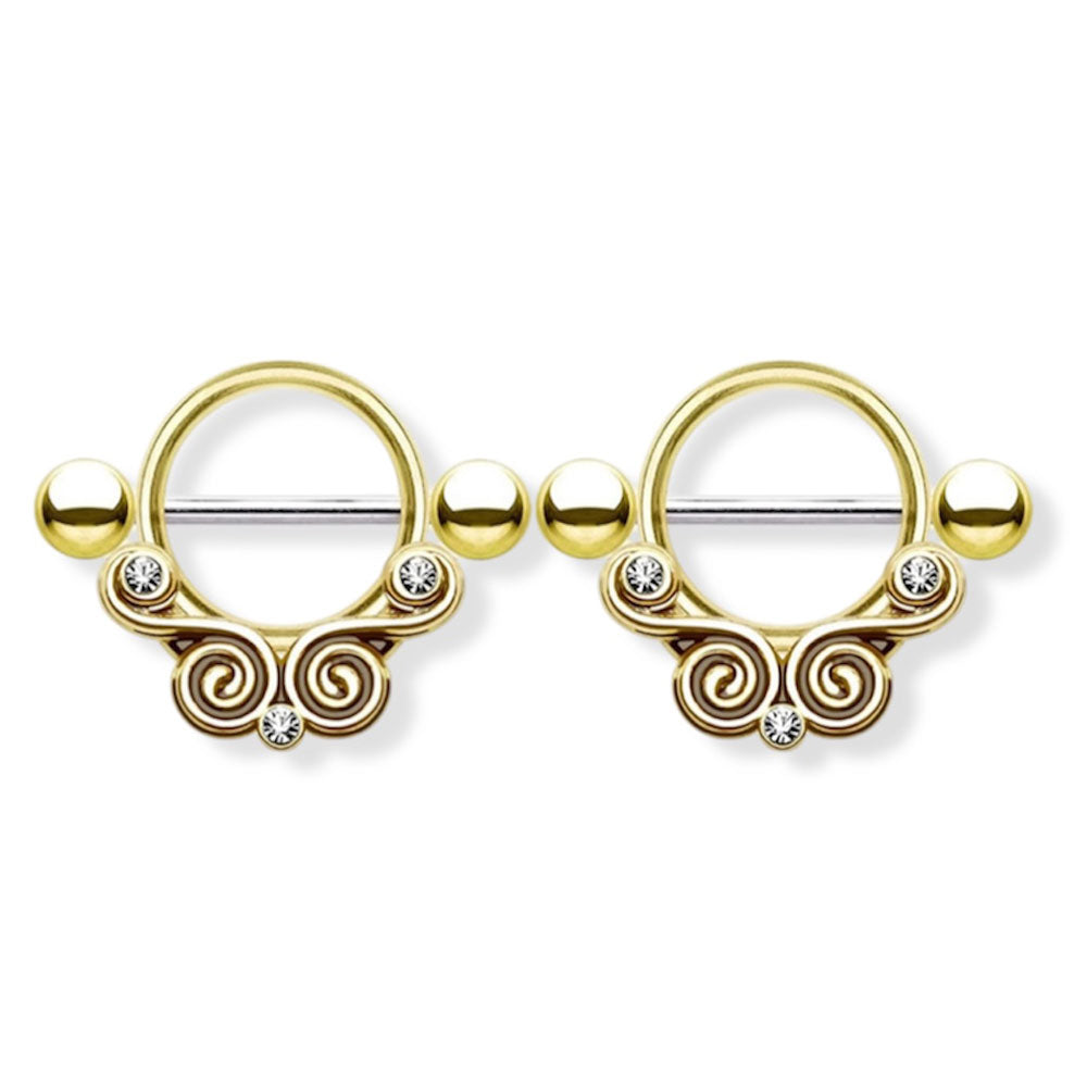 Surgical Steel 14 Gauge Nipple Shield with Tribal Lace Swirl CZ - Pair - photo 5