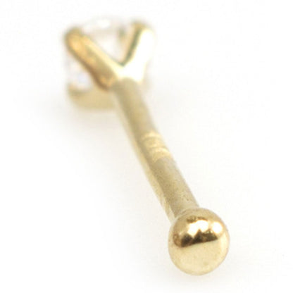 14K Solid Gold 20 Gauge Nose Bone Stud with 1.5mm Diamond - photo 4