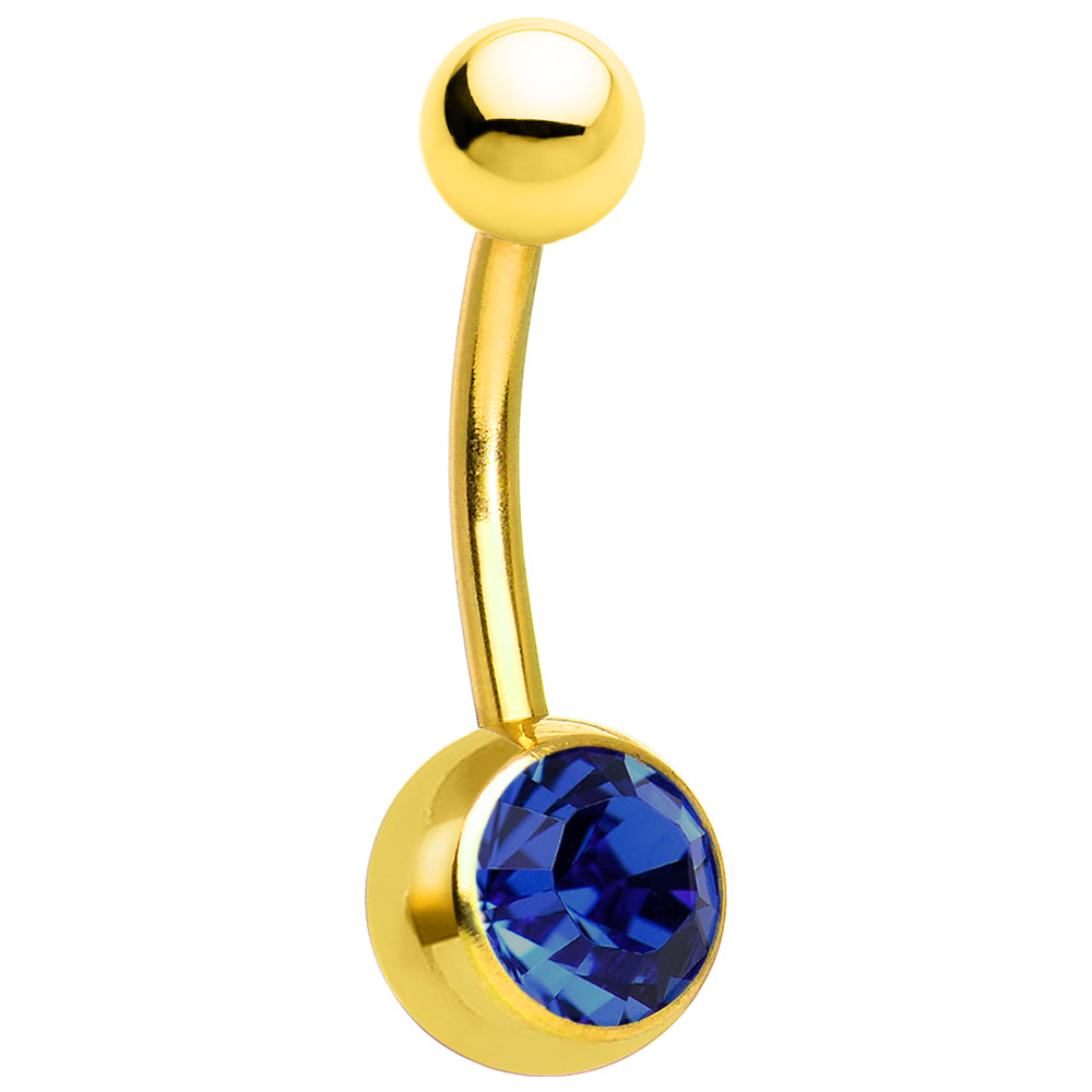 Surgical Steel 14 Gauge Gold Plated Belly Ring with CZ Jewel - photo 2
