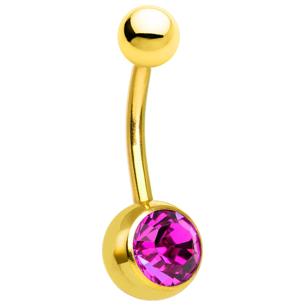 Surgical Steel 14 Gauge Gold Plated Belly Ring with CZ Jewel - photo 3